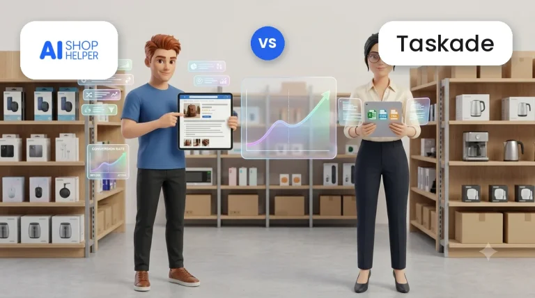 AI Shop Helper vs Taskade: comparativa de agentes de IA para ecommerce