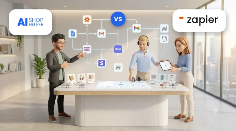 AI Shop Helper vs Zapier: comparativa de agentes de IA para ecommerce
