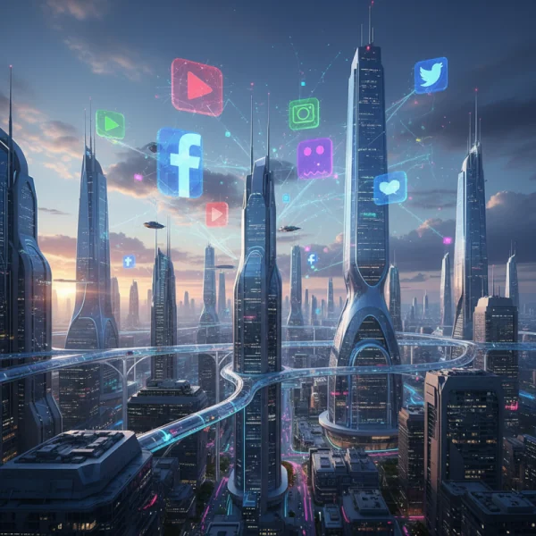 Automatización de redes sociales y tecnología futurista