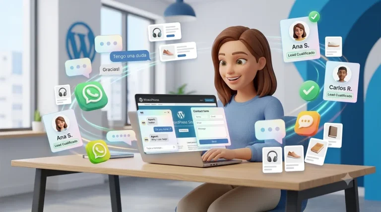 Chatbot de IA para WordPress captando leads y recomendando productos de una tienda WooCommerce