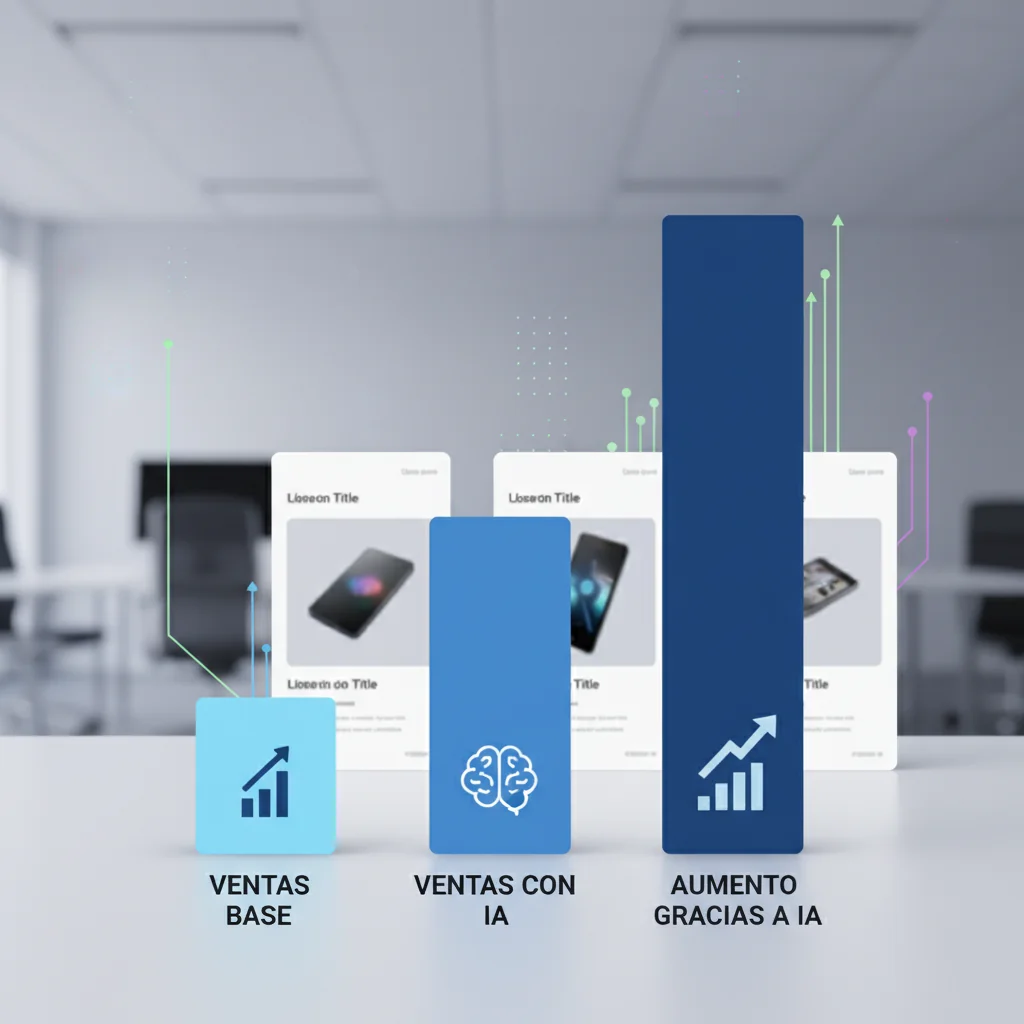Gráfico de aumento de ventas con IA en fichas de producto.